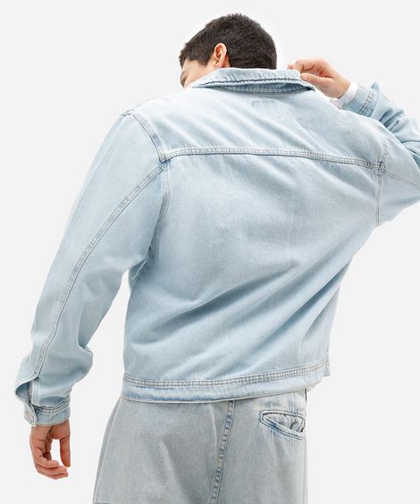 jaqueta masculina jeans com bolsos azul