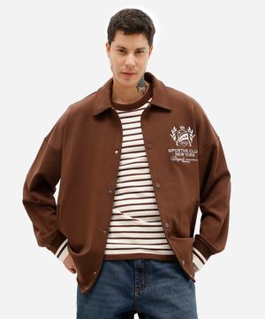 jaqueta bomber masculina com bordado marrom