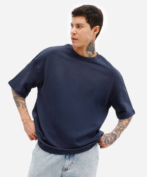 camiseta oversized masculina de moletom sem felpa azul