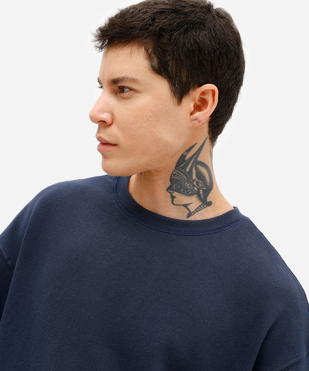 camiseta oversized masculina de moletom sem felpa azul