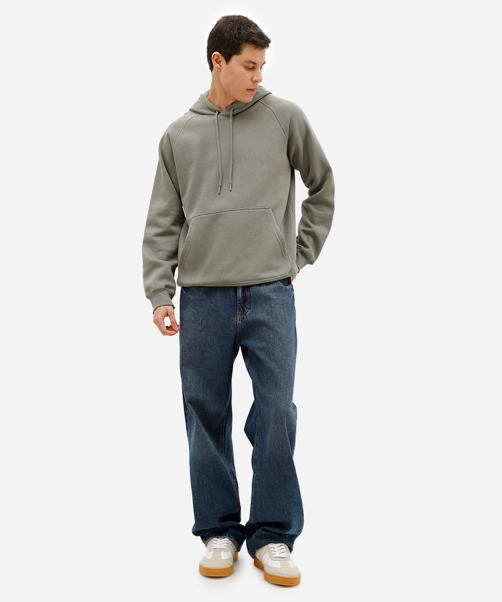 blusão básico masculino de moletom com capuz verde