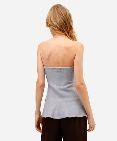 blusa peplum feminina sem alça de tricot cinza