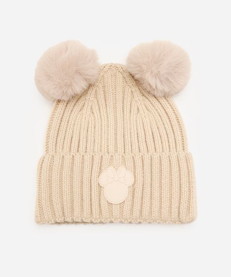 gorro infantil pompom minnie bege