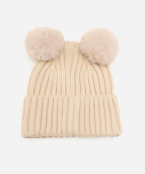 gorro infantil pompom minnie bege