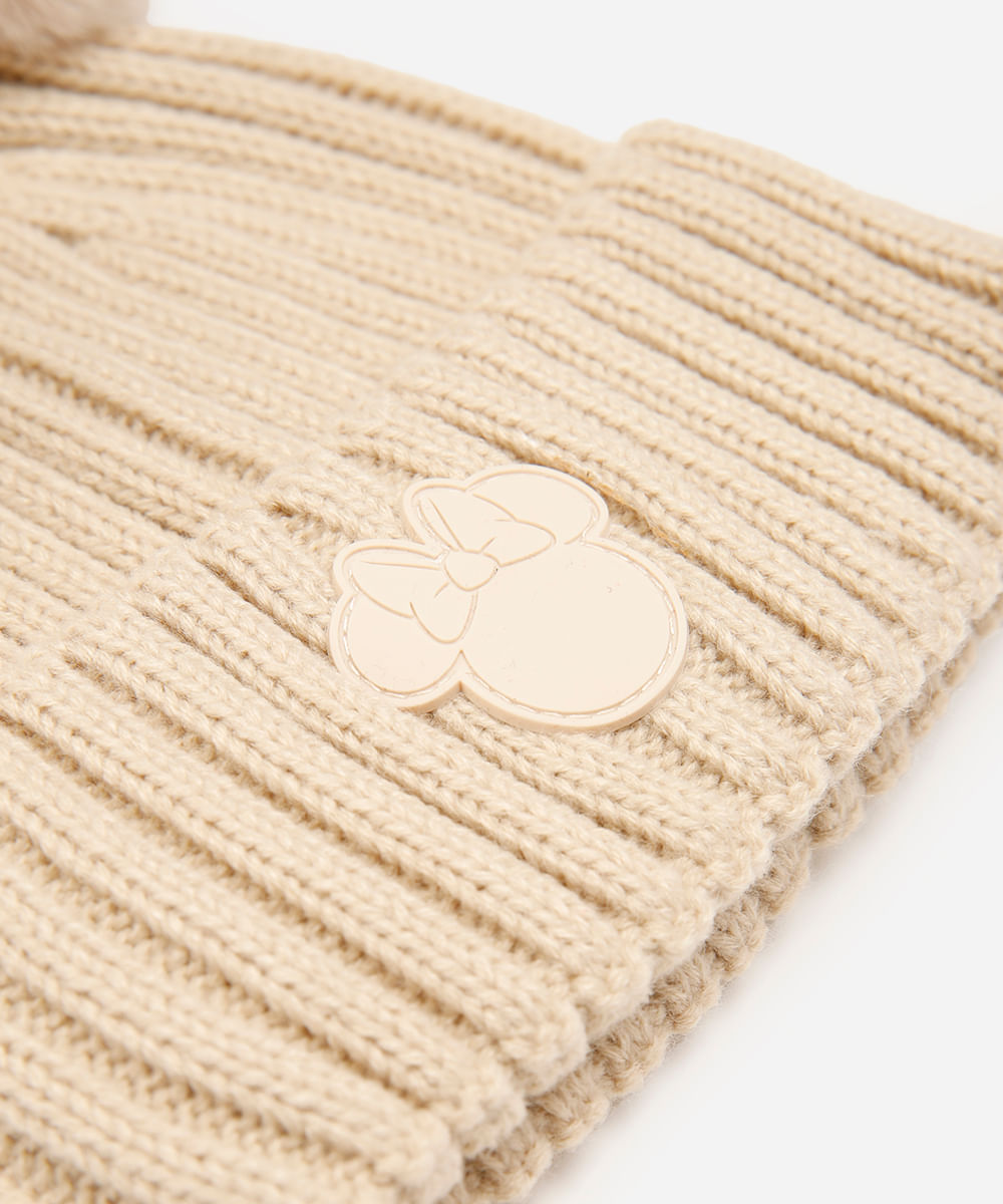 gorro infantil pompom minnie bege