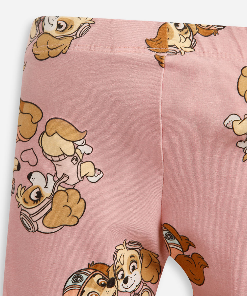 calça legging infantil de algodão patrulha canina rosa