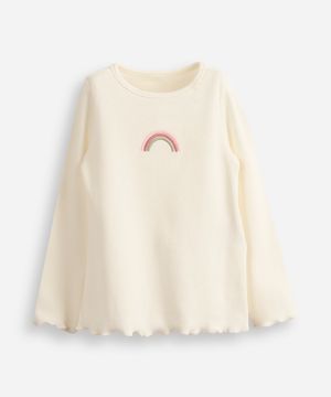 camiseta infantil manga longa arco iris off white