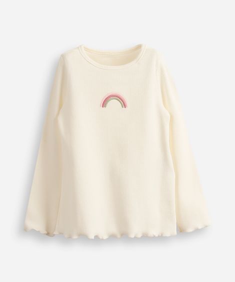 camiseta infantil manga longa arco iris off white