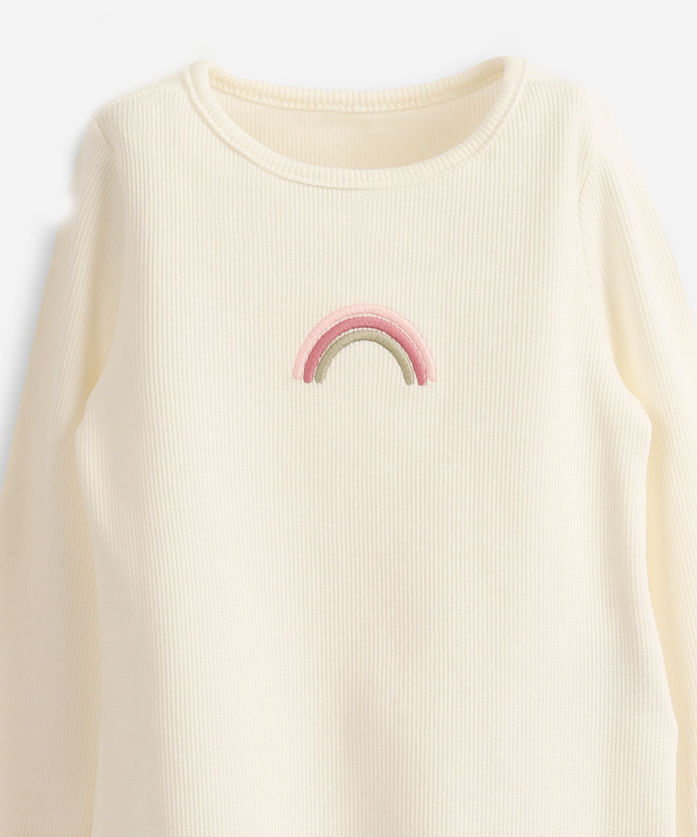 camiseta infantil manga longa arco iris off white