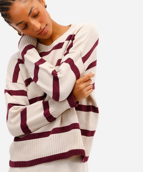suéter feminino de tricot listrado vinho