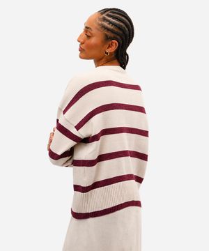 suéter feminino de tricot listrado - vinho