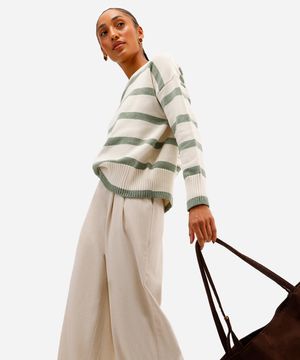 suéter feminino de tricot listrado verde