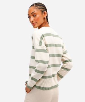 suéter feminino de tricot listrado verde