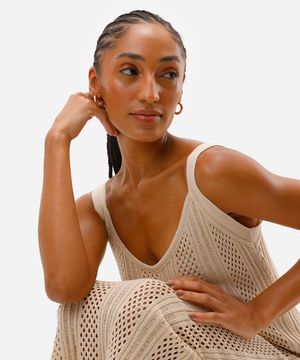vestido longo feminino de tricot com fendas bege