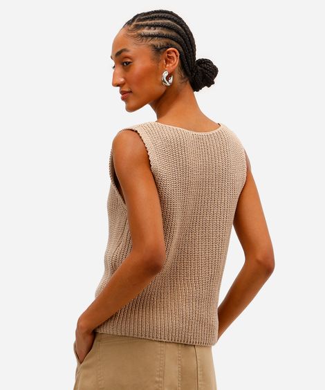 colete feminino de tricot decote v bege