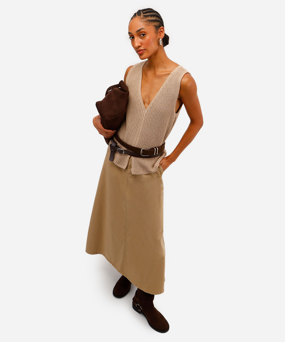 colete feminino de tricot decote v bege