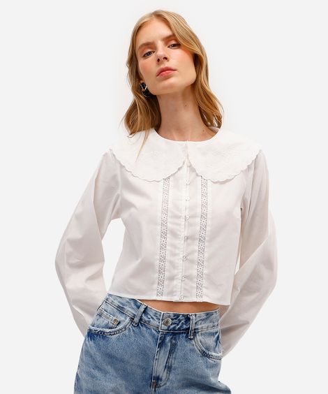 camisa feminina de algodão bordada off white