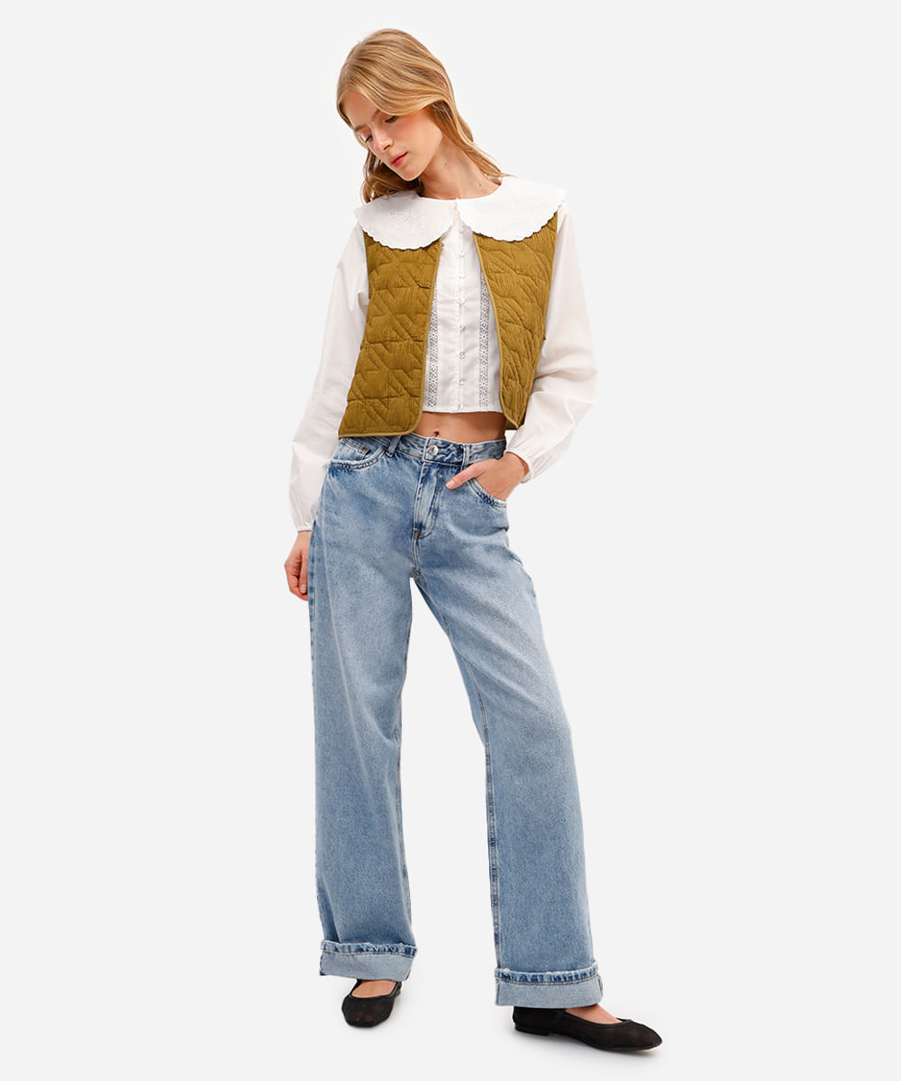 camisa feminina de algodão bordada off white