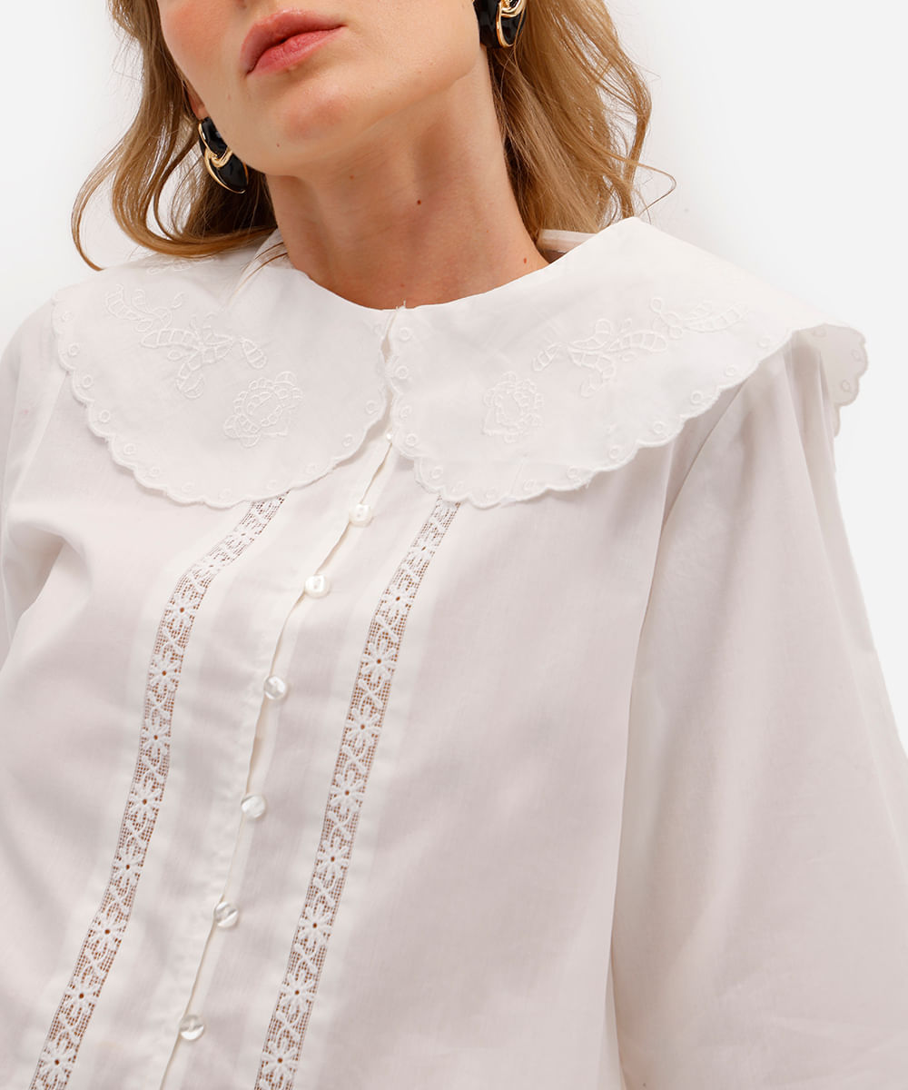 camisa feminina de algodão bordada off white