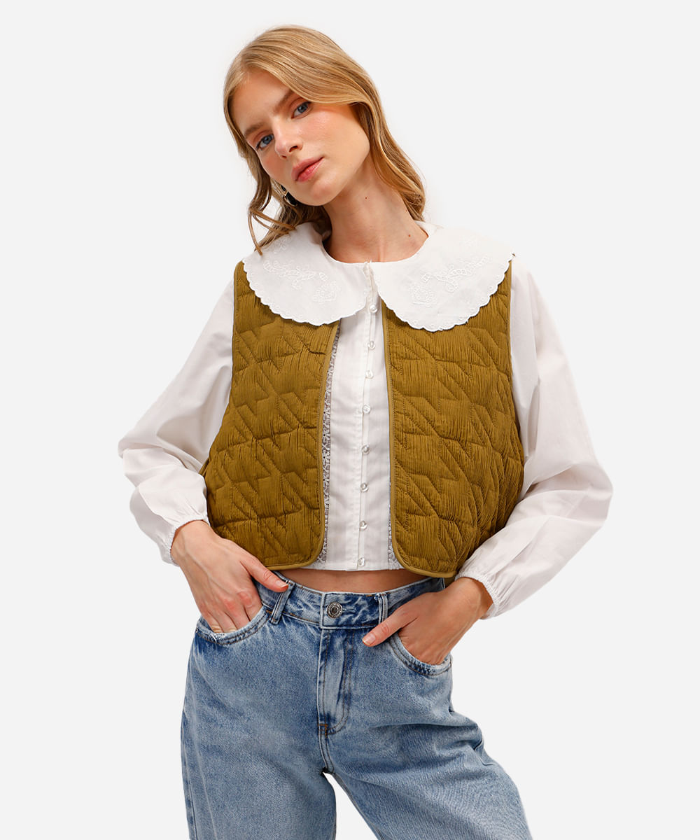 camisa feminina de algodão bordada off white