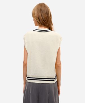 colete feminino de tricot decote v texturizado amarelo