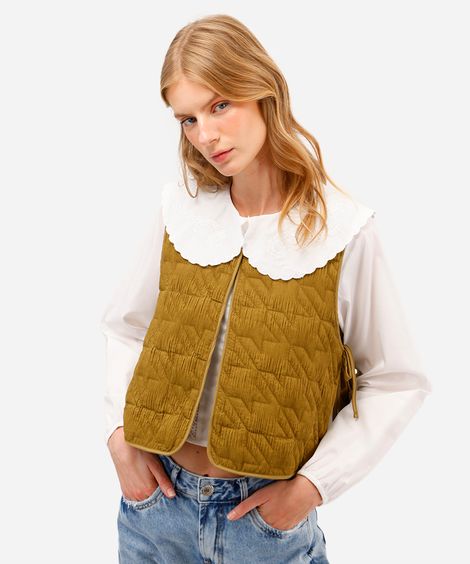 colete feminino texturizado com amarração verde