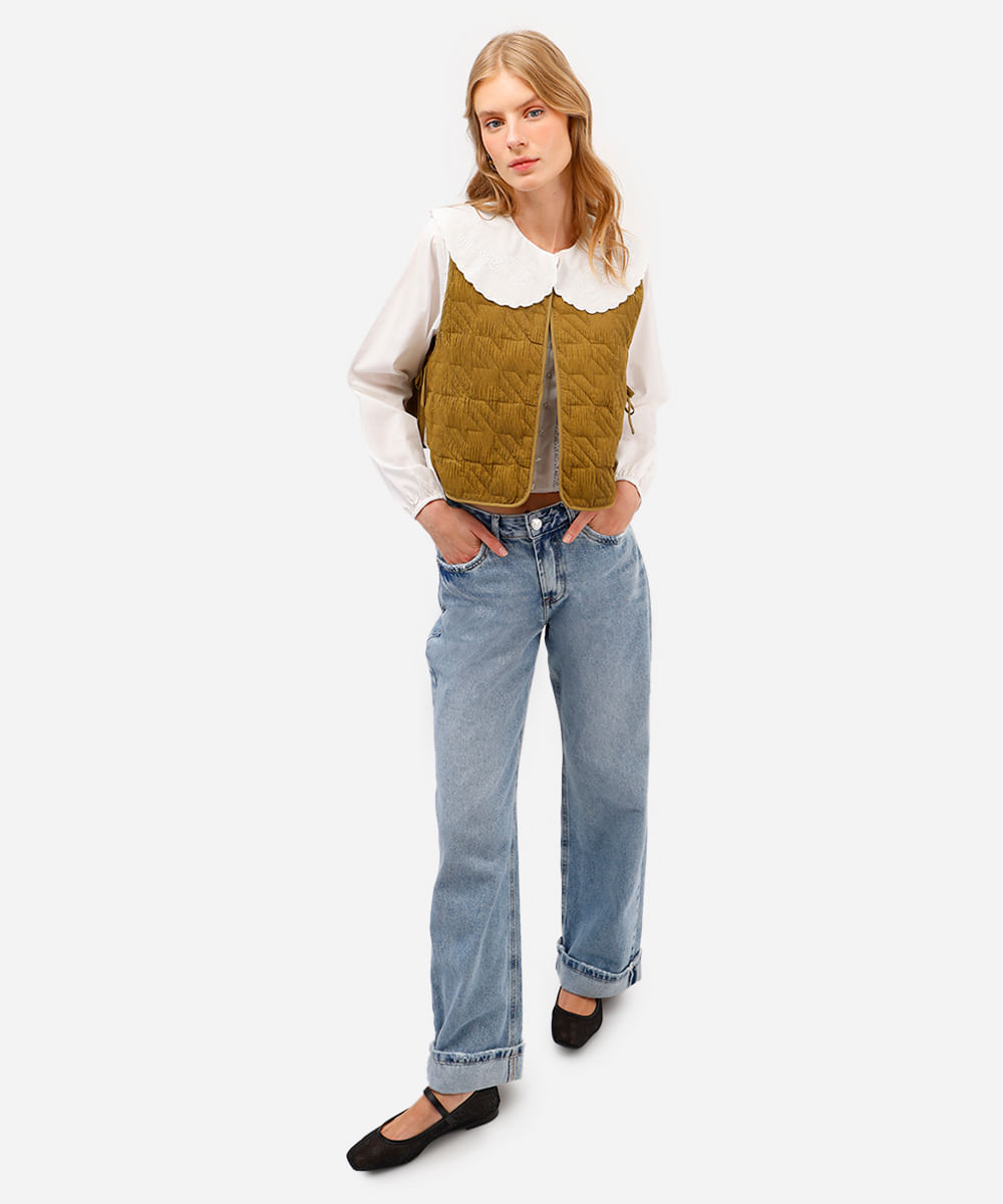 colete feminino texturizado com amarração verde