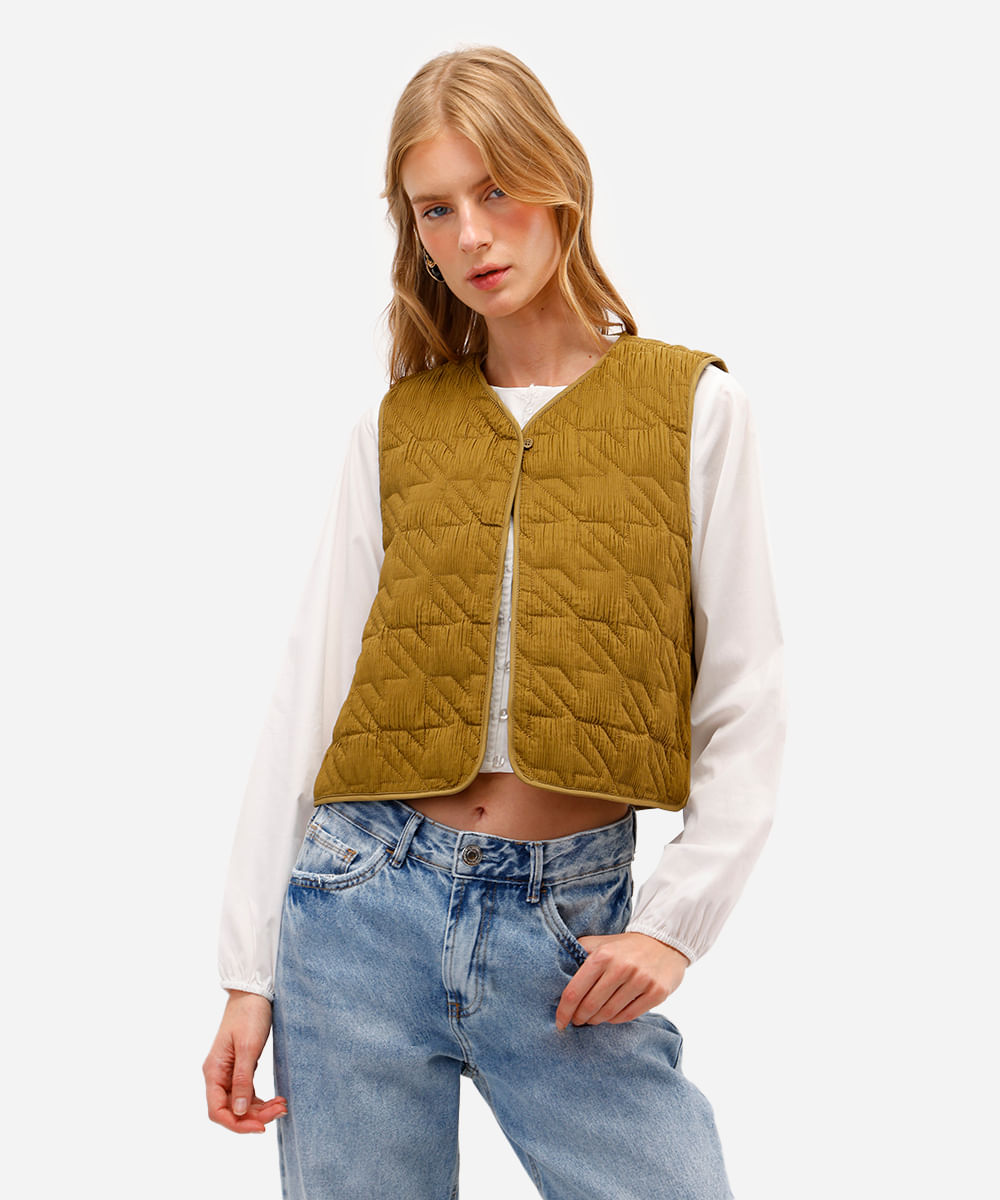 colete feminino texturizado com amarração verde