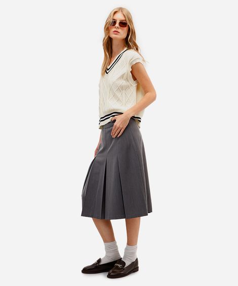 saia midi feminina com pregas cinza