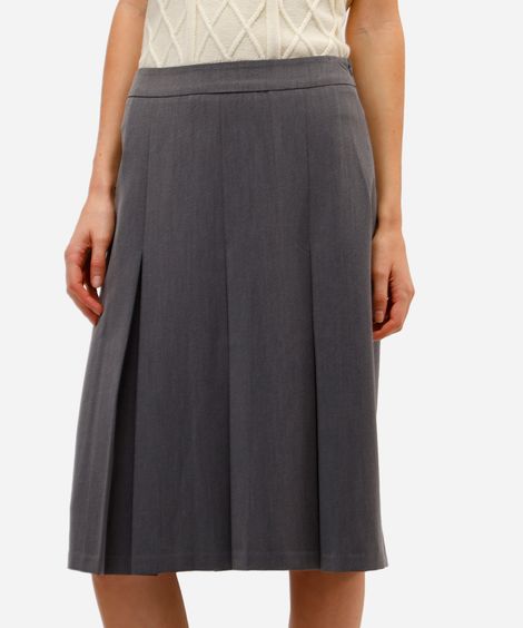 saia midi feminina com pregas cinza
