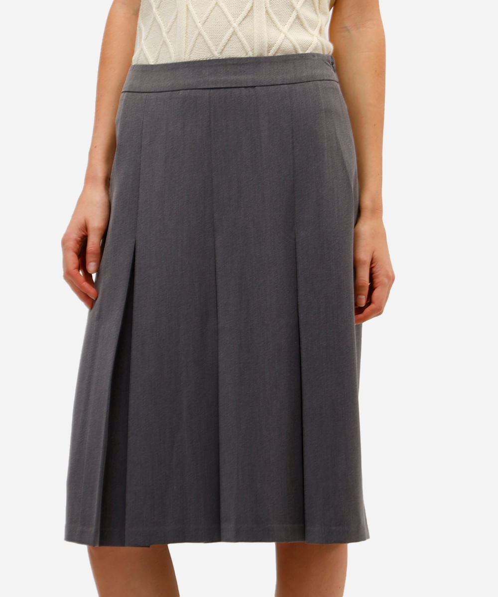 saia midi feminina com pregas cinza