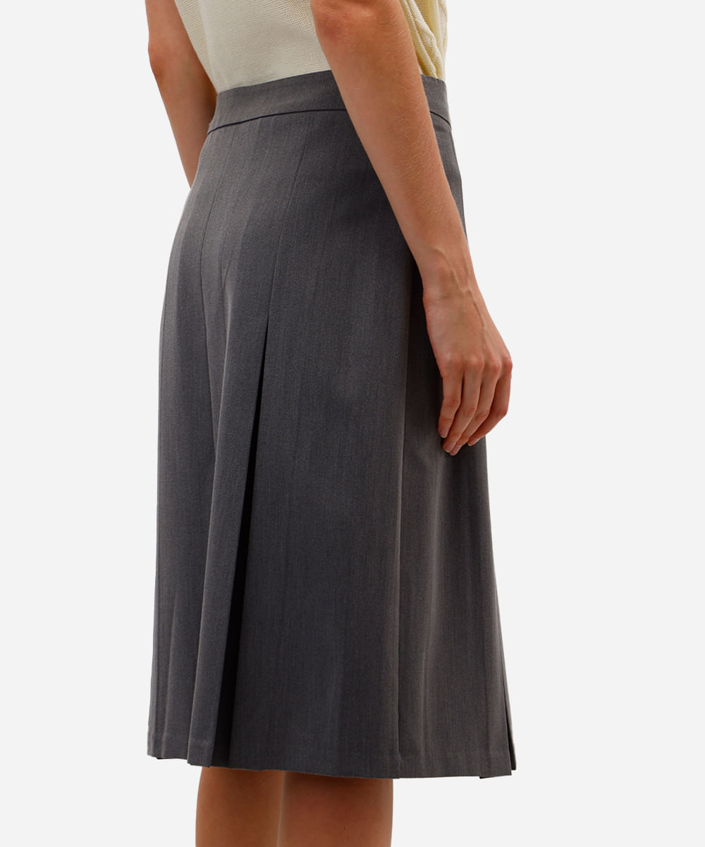 saia midi feminina com pregas cinza