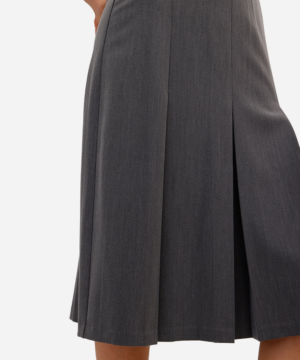 saia midi feminina com pregas cinza