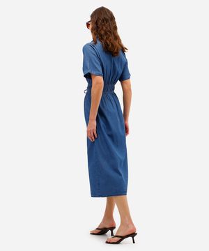 vestido chemise feminino jeans manga curta azul