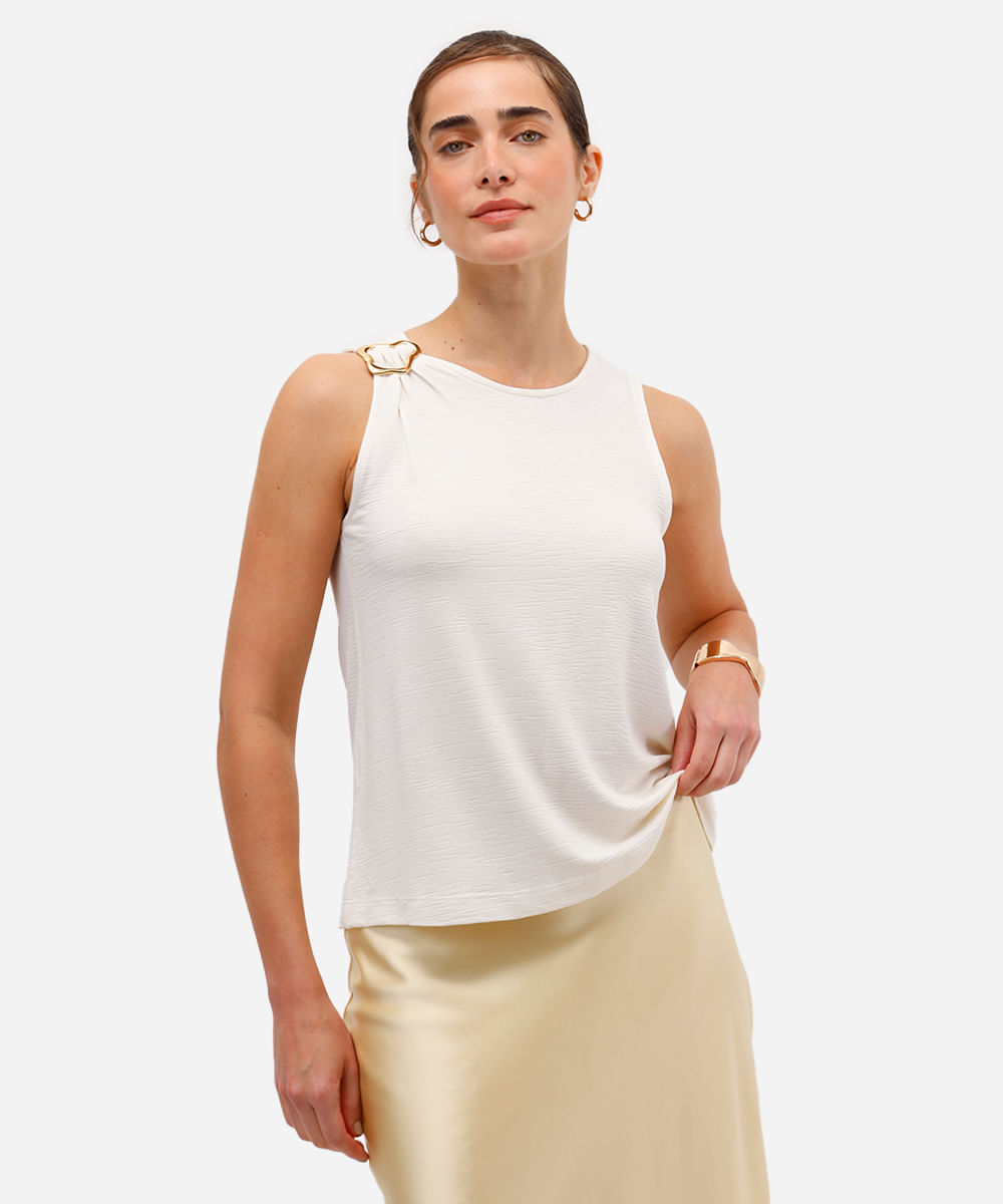 regata feminina decote redondo texturizada off white