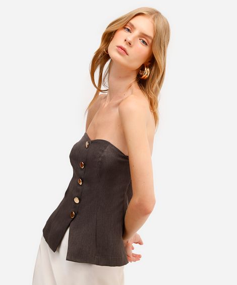 blusa feminina sem alça com botões cinza