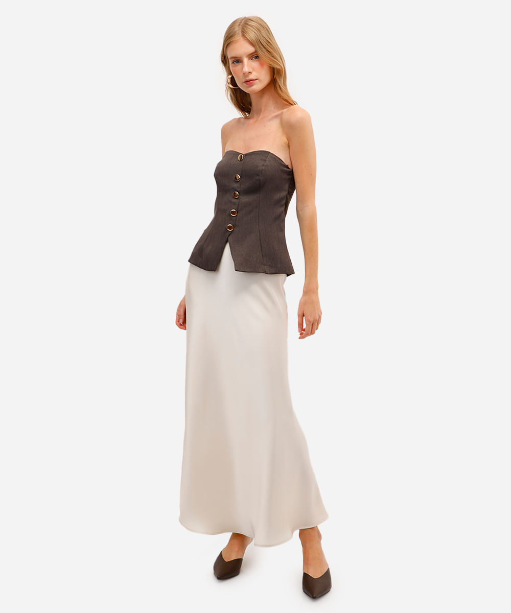 blusa feminina sem alça com botões cinza
