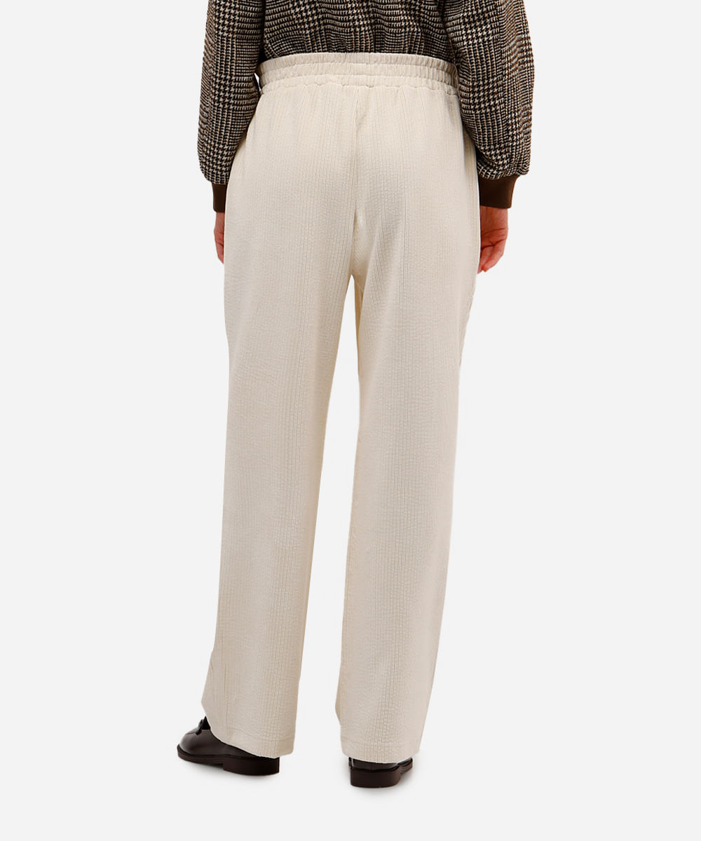 calça feminina de veludo cotelê cós elástico bege