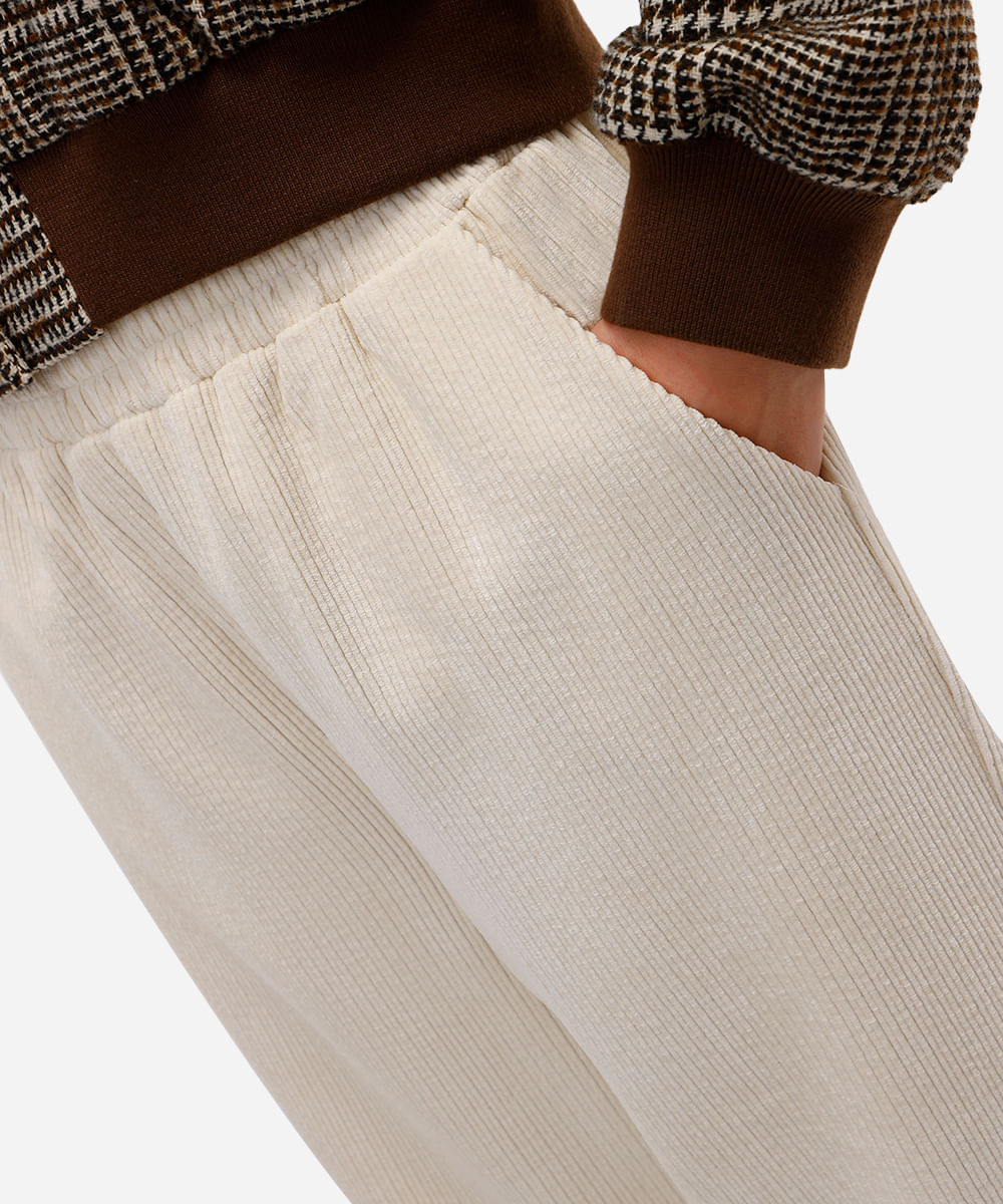 calça feminina de veludo cotelê cós elástico bege