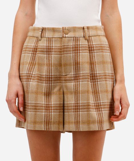 bermuda de alfaiataria feminina xadrez texturizada bege