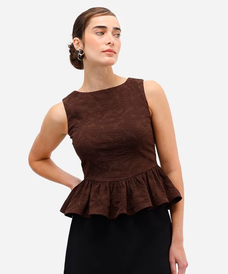 regata peplum feminina texturizada marrom