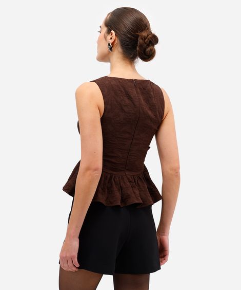 regata peplum feminina texturizada marrom