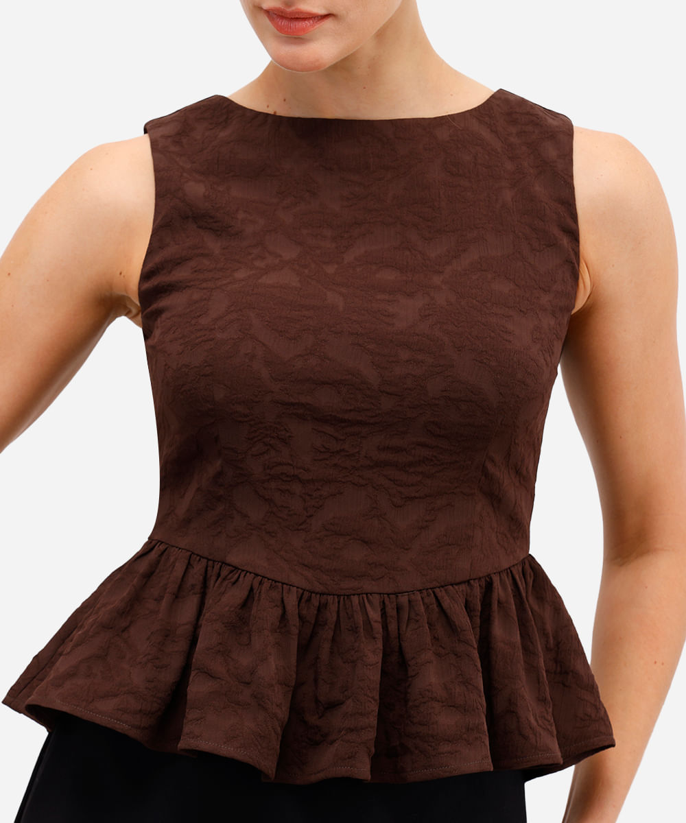 regata peplum feminina texturizada marrom