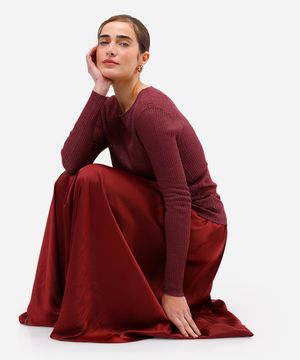 suéter feminino de tricot com lurex canelado vinho