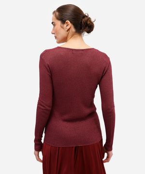 suéter feminino de tricot com lurex canelado vinho