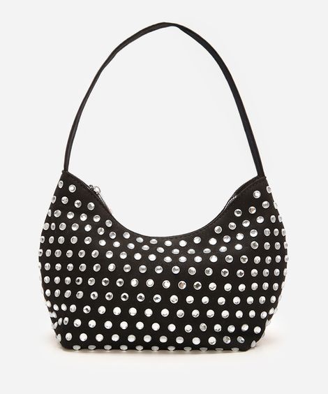 bolsa shoulder feminina strass suede preto