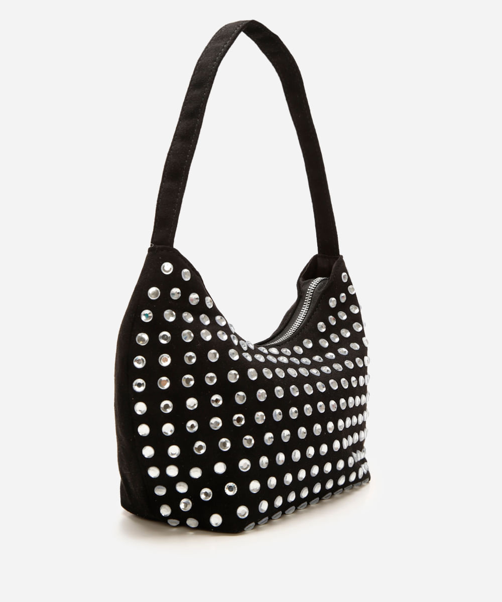 bolsa shoulder feminina strass suede preto