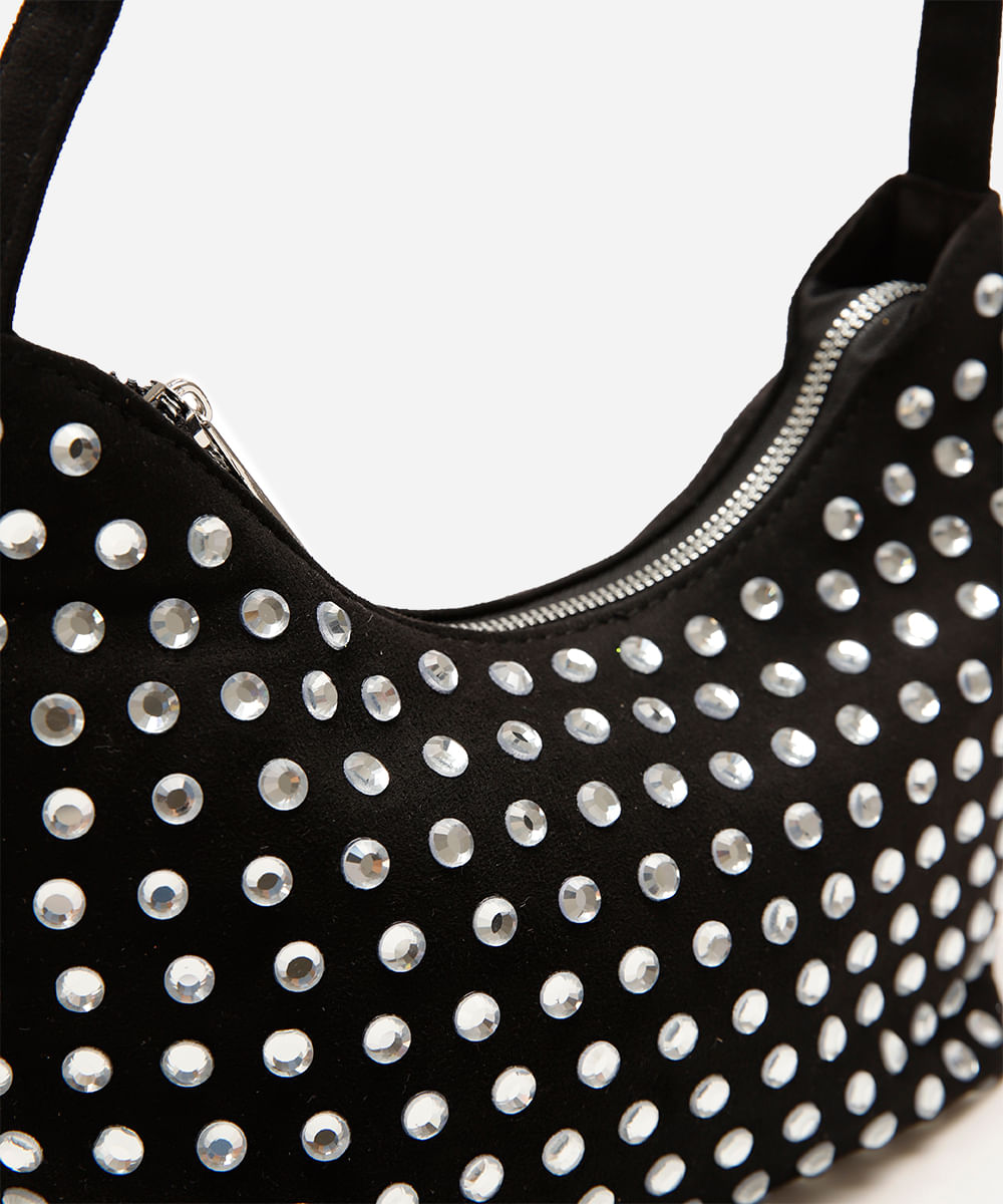 bolsa shoulder feminina strass suede preto