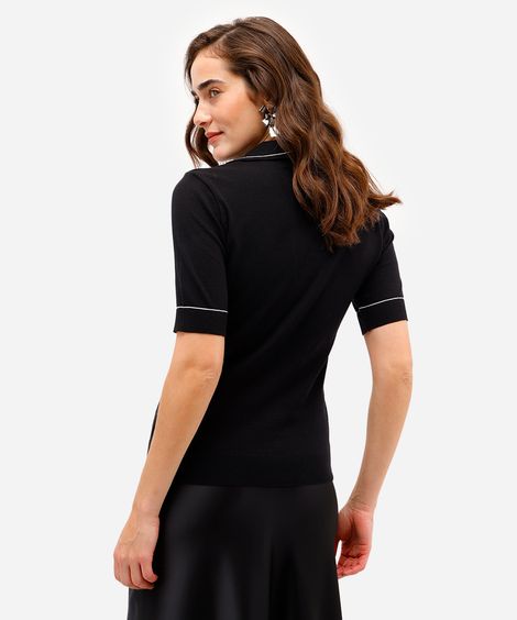 polo feminina de tricot manga curta preta