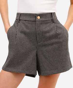 bermuda de alfaiataria feminina pied de poule cinza